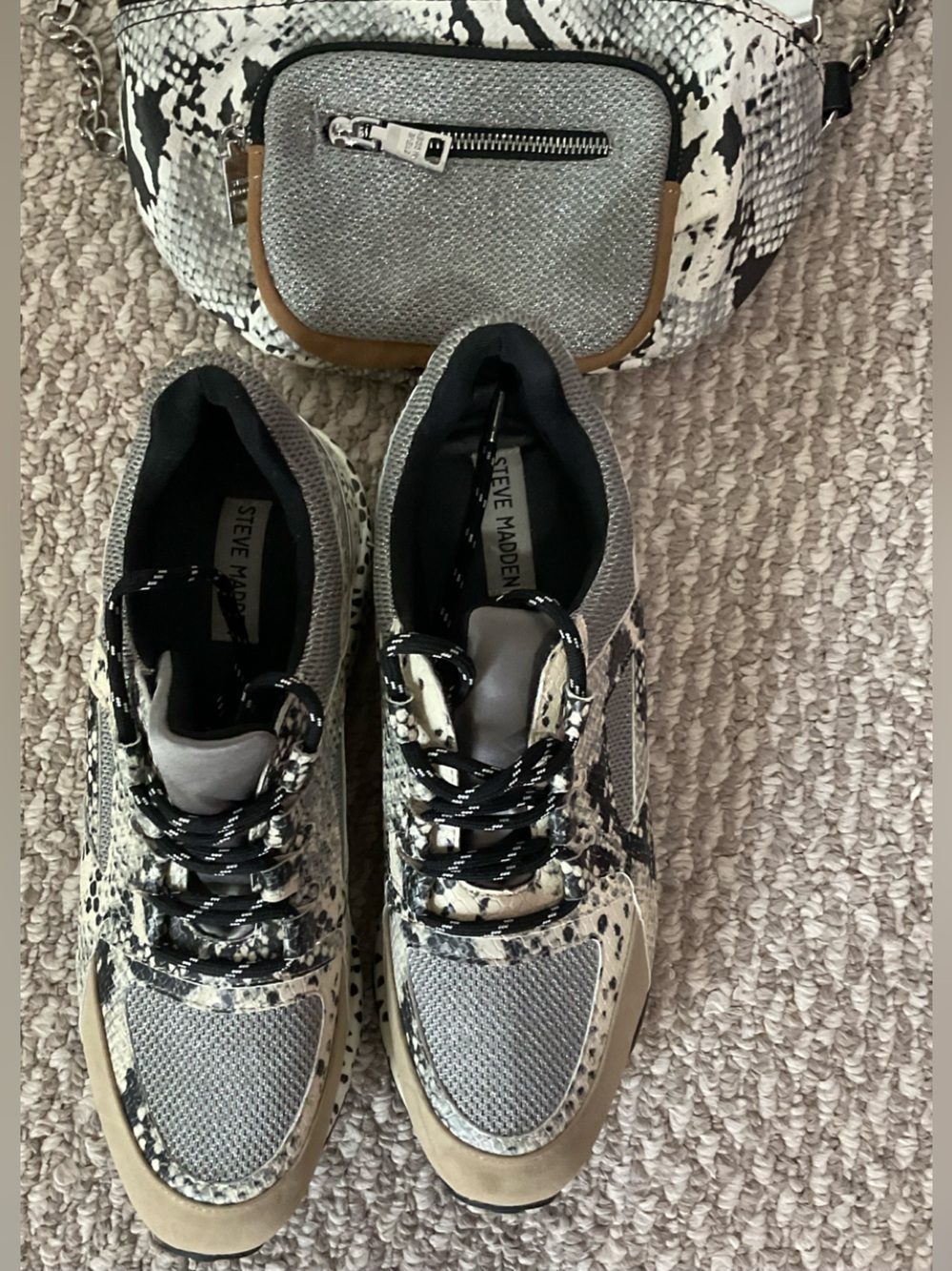 Steve Madden Snake-Print Lace-Up Sneakers and matching Fanny Pack